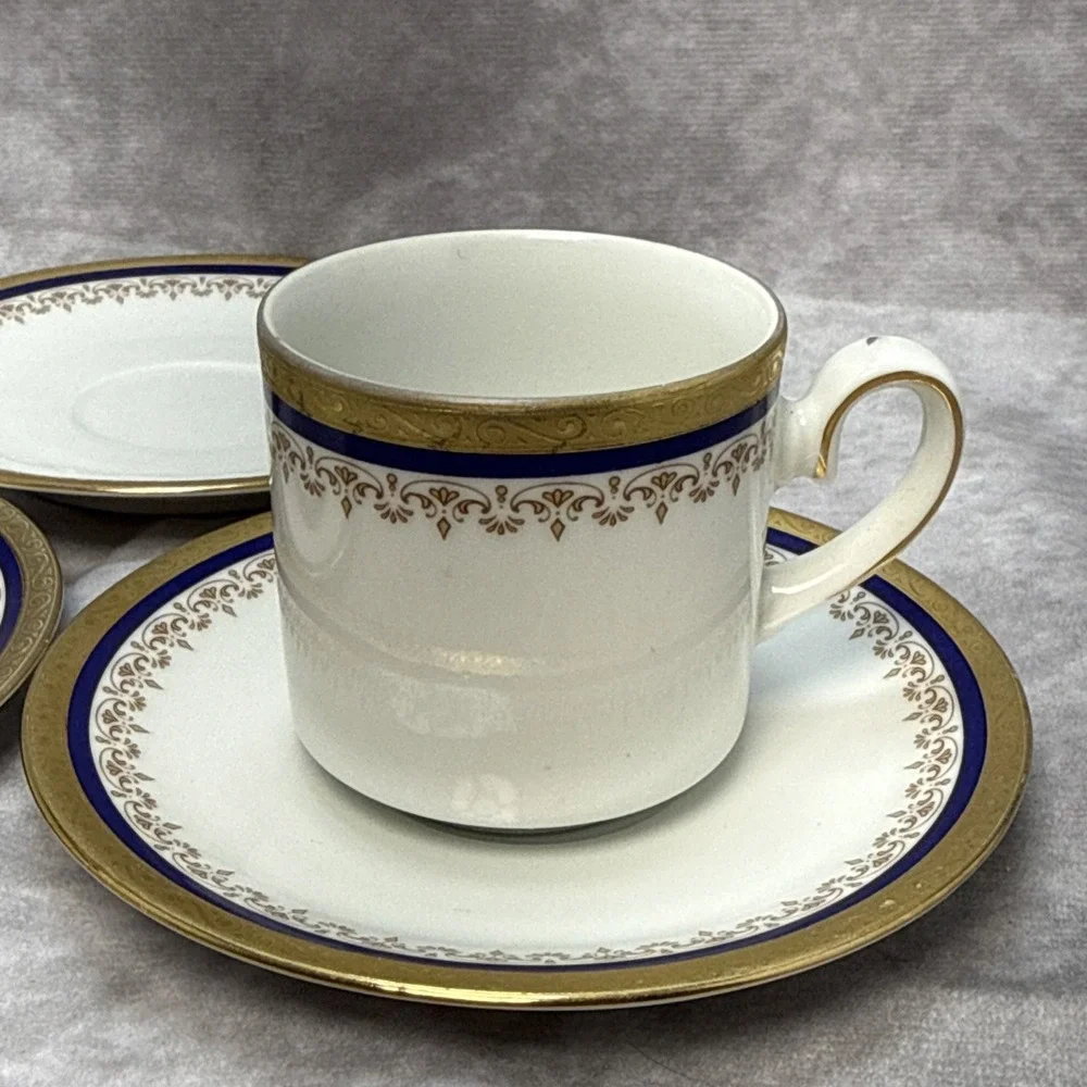 Tirschenreuth Bavaria Demitasse‎ Cup & Saucer Cobalt Blue Gold Germany VTG